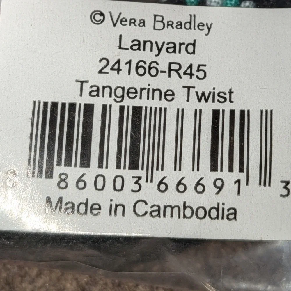 Vera Bradley Tangerine Twist Lanyard Floral Black ID Key Holder 24166-R45 NEW